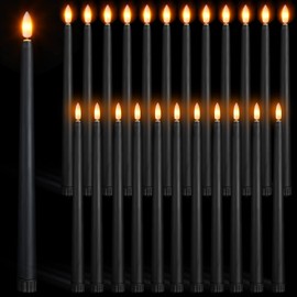 Macarrie 24 Packs Flameless Taper Candles Battery Operated Fake 11 Inch Long Candlelight LED Flameless Candlesticks Flickering Tapered for Spring Summer Wedding(Black)