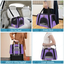 ROSEBB Cat Carrier Dog Carrier Pet Carriers for Medium Small Cats Dogs Puppies up to 15 Lbs,TSA Airline Approved Small Dog Cat Carriers Soft Sided,Collapsible Travel Puppy Carrier (Purple, Large)