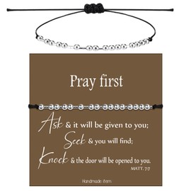 Equsion 30 Sets Christian Morse Code Bracelets Bulk Religious Inspirational Bracelets with Thank You Cards for Women(Pray First)