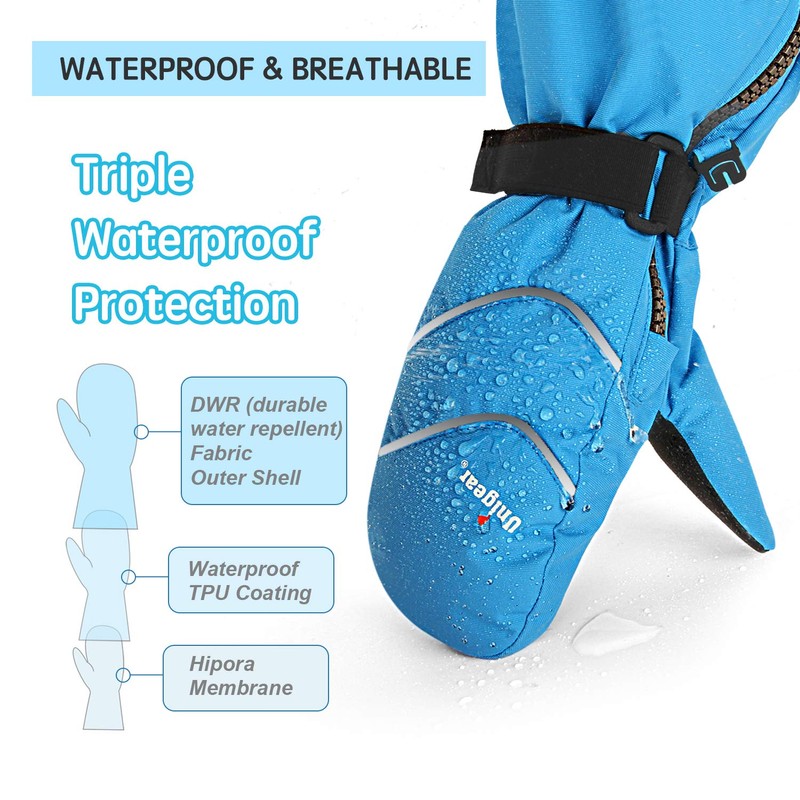 Unigear Kids Mittens Waterproof Winter Snow Ski Mittens with String