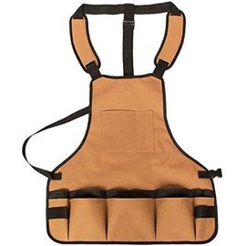 Namvo Heavy Duty Workwear Garden Tool Apron with 16 Tool Pockets, Adjustable Cross Straps, Waterproof Oxford Tool Apron (Coffee)