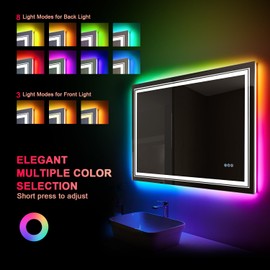 Snowdool 20"X28" LED Bathroom Mirror with Lights, Anti Fog Mirror with RGB Backlit Mirror Bathroom, Dimmable Smart Lighted Bathroom Vanity Mirror, Horizontal/Vertical (RGB Backlit + Front Light)