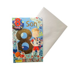 "Express Yourself" Birthday Card for Son Age 8 - Envelope and Badge Included - Football Champion Birthday Card for 8-Year-Old Son