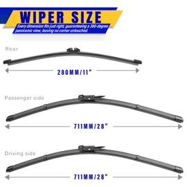 3 wipers Replacement for 2013-2019 Ford Escape, Windshield Wiper Blades Original Equipment Replacement - 28"/28"/11" (Set of 3) Pinch Tap