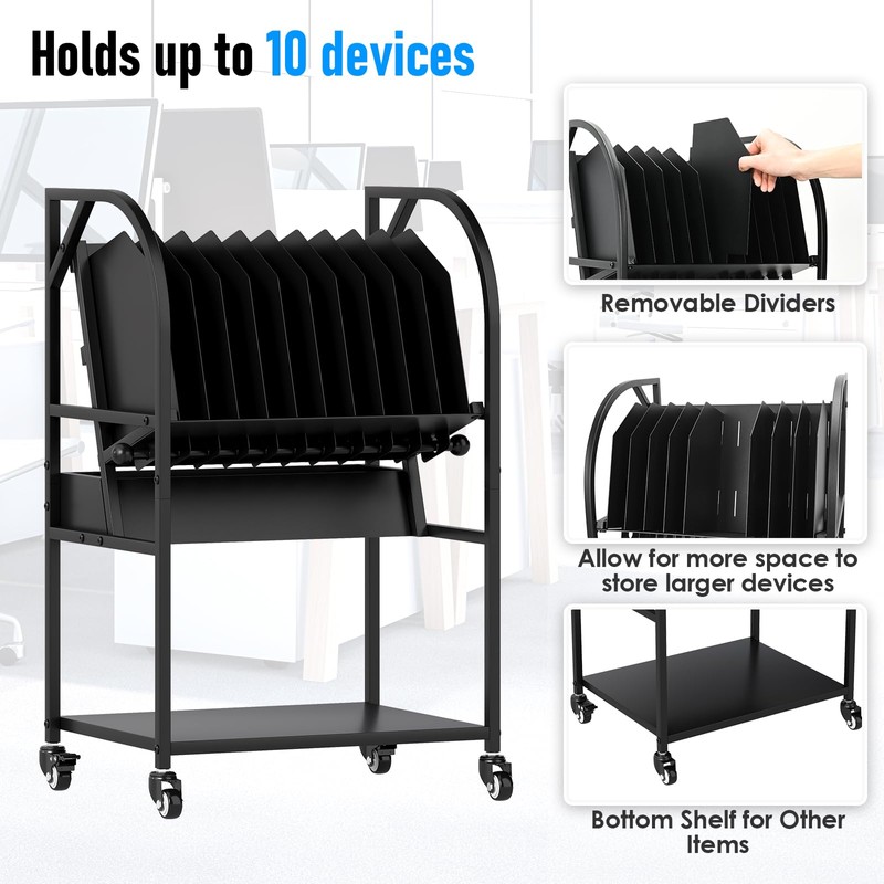 Gtouse 2 Tier Open Laptop Charging Cart with Wheels, 10