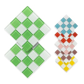 Checkered Drink Coaster Set of 2 | 4" Square, Glass Tiled Coasters for Home Decor, Kitchen Decor Or Table Decor. Jewelry Dish Tray, Decorative Plate, Best Gift Idea for Her by IOBBO (Green)
