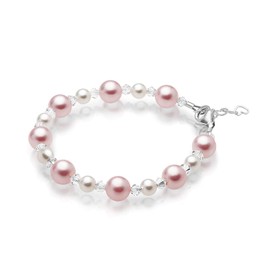 Baby Crystals Pretty Sterling Silver Bracelets for Girls with Pink and White Simulated Pearls, European Crystals, Girls Jewelry, Pearl Bracelet for Girls, Birthday Gifts, Flower Girls