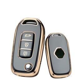 ontto TPU Key Case Flip Car Key Case Fits Renault Kadjar Captur Megane Sandero Stepway Logan Clio 5 Kangoo Arkana Key Case Protective Key Case Key Fob 3 Buttons Gold Black