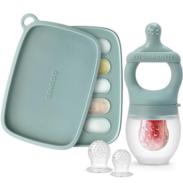 SAMiGO Baby Food Fruit Feeder and Breastmilk Popsicle Mold Set,