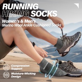 Anlisim Merino Wool Ankle Hiking Socks Compression Warm Thermal Winter Thick Cushion Running Moisture Wicking No Show Socks Gifts Stocking Stuffers for Women Men 6 Pairs(Mix Grey,M)