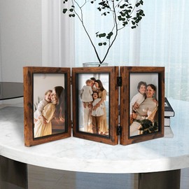 Shampsen 3 Picture Frames 10 x 15 cm Collage Brown with Hinged Triple Foldable Frame Table Top Desk Display Gift for Mother Friend