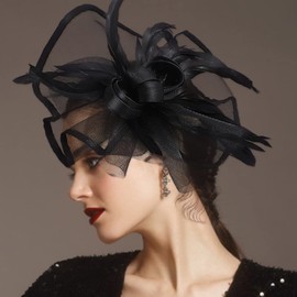 Uposao Fascinator Hat Flower Mesh Feather Headband Cocktail Hats Feather Headband Elegant Women Fascinator Hat Bridal Wedding Accessories Church Party Hats for Girls Women