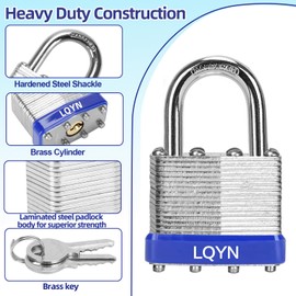 Padlocks with Same Key, LQYN 12 Pcs Laminated Keyed Padlock (1-9/16", 40mm), Keyed Alike Locks, Normal Shackle, for Storage Locker, Hasp Latch, Toolbox, Sheds