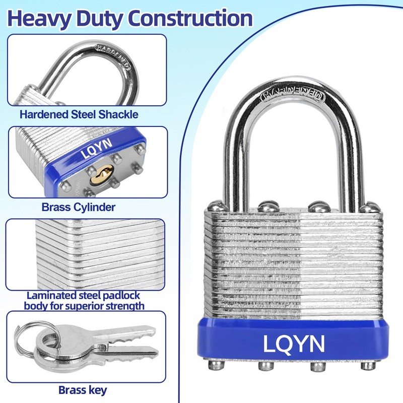 Padlocks with Same Key, LQYN 12 Pcs Laminated Keyed Padlock