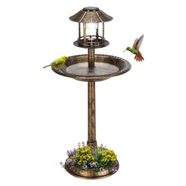 Heemab Enhance Outdoor Spaces with 42" Bird Bath Feeder, Weather Resistant with Sturdy Flowerpot Base, Bronze Finish