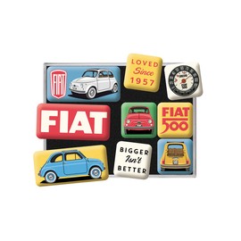 Nostalgic-Art Retro Fridge Magnets 9 Pieces FIAT 500 - Loved Since 1957 - Gift Idea for FIAT Fans Magnet Set for Magnetic Board Vintage Design