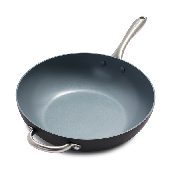 GreenPan Lima Hard Anodized Healthy Ceramic Nonstick 12.5" Wok pan with Helper Handle, PFAS-Free, Oven Safe, Gray