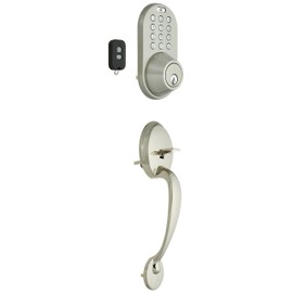 MiLocks BXF-02SN Digital Deadbolt Door Lock and Passage Handleset Combo with Keyless Entry via Remote Control and Keypad Code for Exterior Doors, Satin Nickel