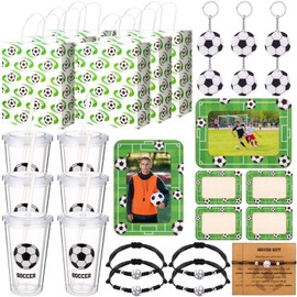 SiliFine Ball Gifts Sports Theme Party Favors Set Include Photo Frame Plastic Cup Bracelet Keychain Gift Bag for Ball Party Reward Gifts(Soccer)