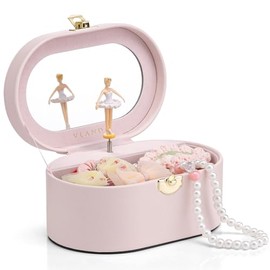 VLANDO Joyero musical para niñas, diseño ovalado con bailarina giratoria