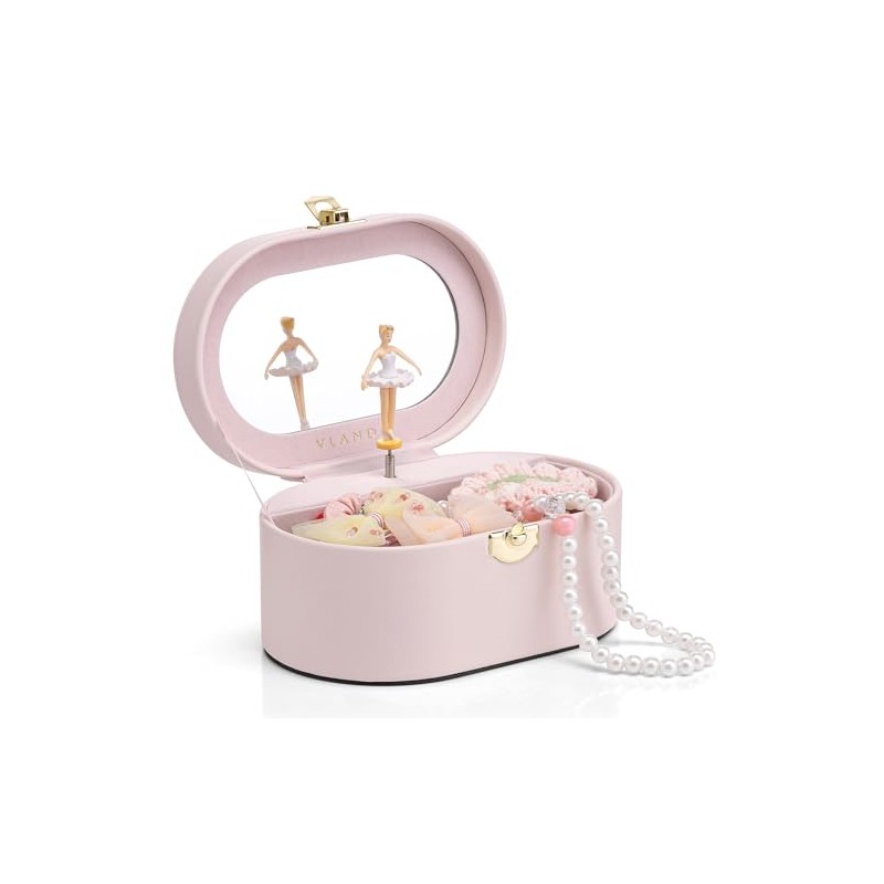 VLANDO Joyero musical para niñas, diseño ovalado con bailarina giratoria