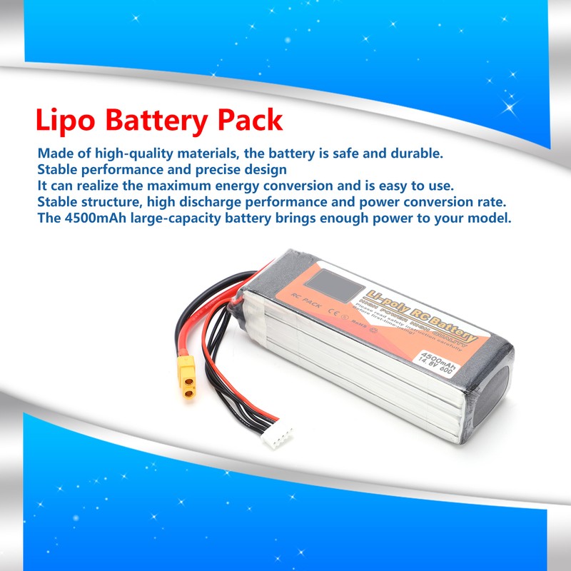 14.8V 4500mAh 4S 60C Lipo Battery Pack with XT60 Plug