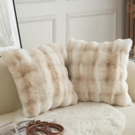 Mandioo Pack of 2 Cushion Covers 55cm x 55cm Decorative Thick Plush Wool Throw Pillow Covers cases for Sofa Bedroom Living Home 22 x 22 Inch White Beige