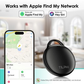 Air Tracker Tags-1 Pack: Bluetooth Tracker Works with Apple Find My (iOS Only), Key Finder and Smart Tag Locator for Luggage, Backpack, Suitcases, Pets, Replaceable Battery(Black)
