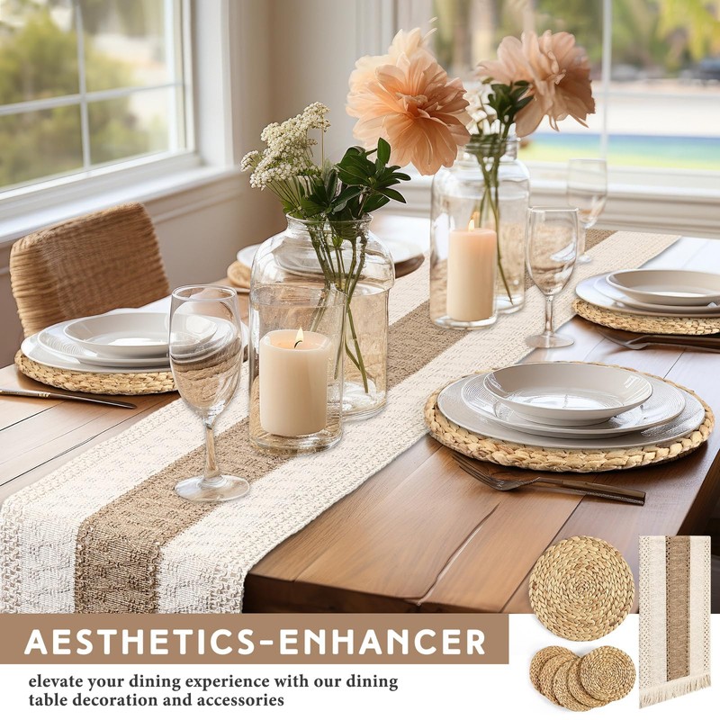 Baderke 7 Pcs Boho Table Runner and Placemats Set Table