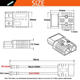 50A Battery Quick Connect Disconnect Connector Plug with 10AWG O Ring Battery Connector Cable, for Electric Forklift, Motorhome, Tractors (2 pcs)
