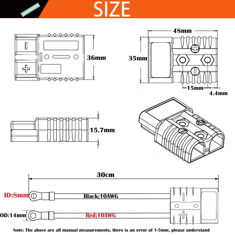 50A Battery Quick Connect Disconnect Connector Plug with 10AWG O