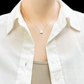 Tiny Silver Heart Necklace, 925 Sterling Silver Delicate and Dainty Floating Heart Necklace - Heart Jewelry Gift for Mom, Wife, Daughter (18 inches)