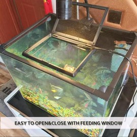 Adjustable Magnetic Fish Tank Lid Net Cover 19.6''x 27.5'', Aquarium Anti Jumping Mesh Hood Cover with Feeding Window,Terrarium Lid Protect Reptiles from Escaping