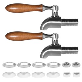 Wongblee 2-Pack Stainless Steel Beverage Dispenser Replacement Spigot for Glass Jar, Water Jug, Fits 5/8 inch Opening, Polished Finish, Wooden Handle