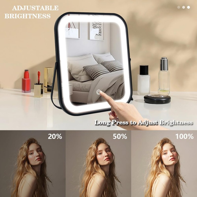 YEKKOPT Lighted Vanity Mirror, Rechargeable Travel Makeup Mirror with Lights,