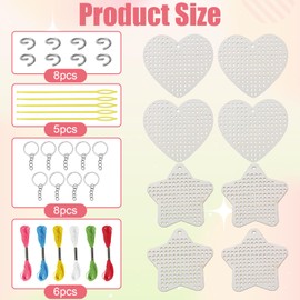 GLOBLELAND 8 Pcs Wooden Cross Stitch Kits Love Star Wood Cross Stitching Keyrings Wood Sewing Kit Plastic Needle Embroidery Kit for Beginners