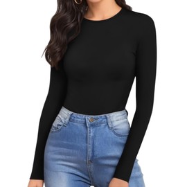 MANGOPOP Womens Bodysuit Long Sleeve Crew Neck Body suit for Women Fleece lined Ribbed Bodysuits