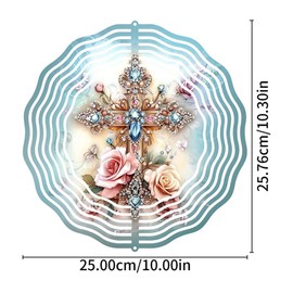 F-CANLAN Cross Flower Wind Spinner, Metal Wind Spinners Outdoor/Indoor, God Cross Hanging Garden Decor for Outside, Stainless Wind Spinners for Yard and Garden 10 inch 3D (25.76X25 CM)