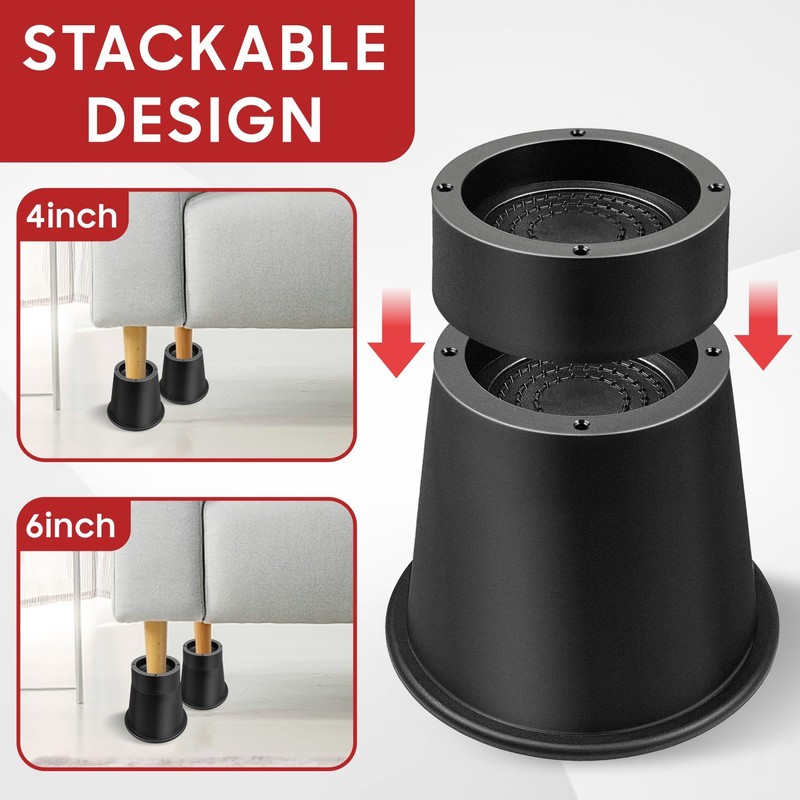 MixDora Bed Risers 4, 6 Inch Stackable Furniture Risers Heavy