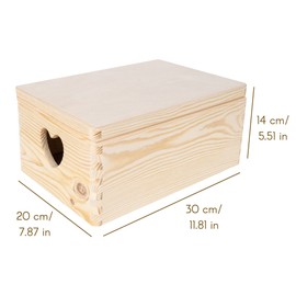 Creative Deco Wooden Box with Lid 30 x 20 x 14 cm (+/-1 cm) Memory Box Baby Large Wooden Box Unpainted Box Heart-Shaped Handles Easter Gifts Children Documents Toy Raw Unpolished