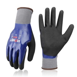[HPHST] Waterproof Work Safety Construction Gloves, Heavy Oil Resistant Gardening Gloves, Nitrile Coating, Unisex Blue 3 Pairs (Standard, Medium)