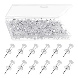 Moendergo 200 PCS Clear Push Pins,Drawing Pins with Clear Storage Box,Thumb Tacks Map Pin for Bulletin Board, Cork Board, Wall Hangings at Home Office School
