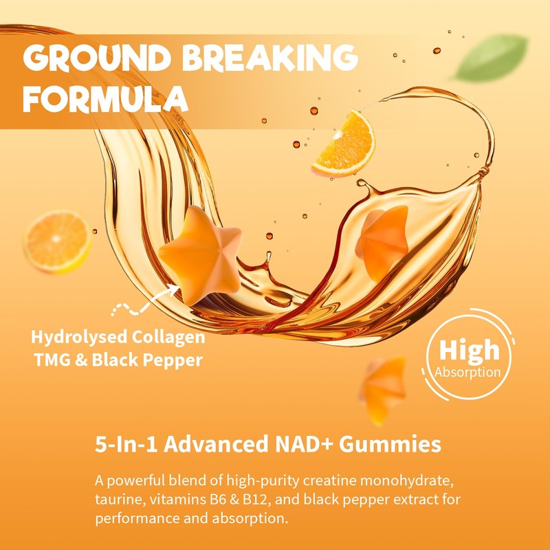 NAD+ Resveratrol Gummies 1310mg, High Absorption Formula with TMG, Hydrolysed