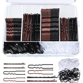 300pcs Bobby Pins Kit, 100 Hair Grips 100 Rubber Hair Bands for Women, U Shaped Hair Pins Black and Brown Bobby Pin Styling Accessories with Storage Box, 2inch, 2.36inch, 2.75inch