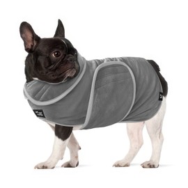 Tuff Pupper Fast Drying Dog Bath Robe | 800 GSM Plush Dog Towel Bathrobe/Dressing Gown | Super Absorbent Pet/Puppy Bathrobe | Adjustable Hood & Belly Strap | Super Soft | Fast Drying (S, Gray)