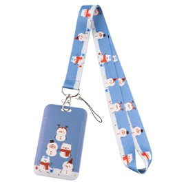 Juanooo Aesthetic Blue ID Lanyard with Card Holder Cute Key Lanyard for Women Girls Kids for ID Badges Christmas Snowman Neck Lanyard ID Holder