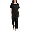 SWOMOG Womens 2 Piece Satin Pajamas Silk Short Sleeve Pjs