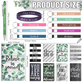 PerKoop 64 Pcs Inspirational Gifts Bulk 16 Motivational Notebooks Journal 16 Ballpoint Pens 16 Wristbands 16 Keychains for Teacher Office Women Employee Party Favor(Greenery)