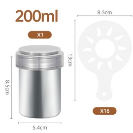 Large Powdered Sugar Shaker Cocoa Shaker Hand Shaker Salt Shaker - 304 Powder Container with 16 Powder Drawing Shape, Barista Accessories, Coffee Accessories, Baking Accessories, for Cappuccino Latte
