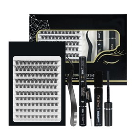 4-in-1 Eyelash Extension Set, 110 Pieces 8-16 mm D Mix Curl False Eyelash Clusters, Glue, Makeup Remover, Tweezers, Individual Eyelash Extension, Natural Look DIY at Home, Black-A1